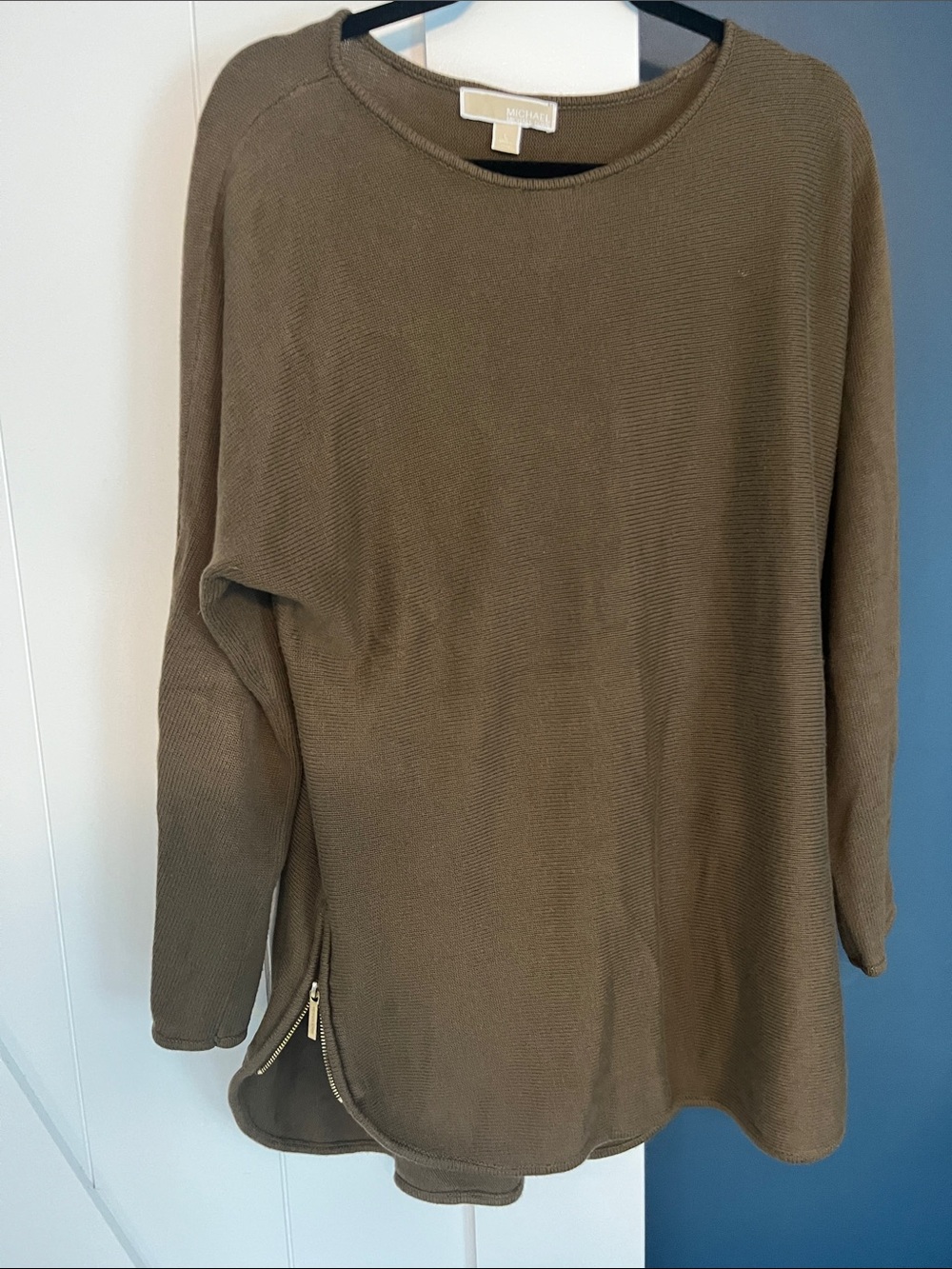 MICHAEL Michael Kors Olive Knit Long Sleeve Top with Side Zip